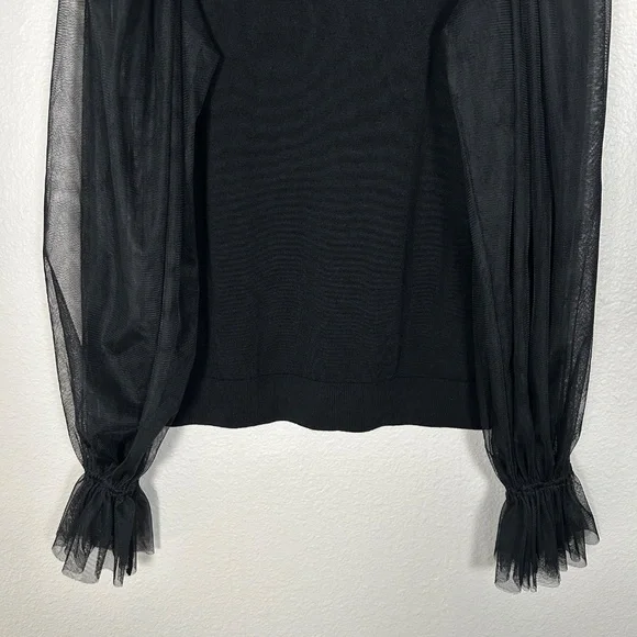 Trina Turk size M Rhea 2 sweater black 100% Merino wool mesh long sleeves - Picture 10 of 13